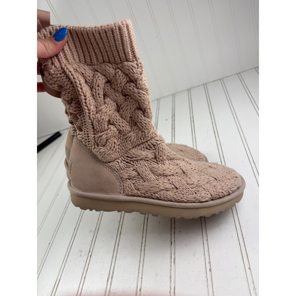 UGG Isla Cable Knit Pink Boots Women's Size 7 - Picture 3 of 12